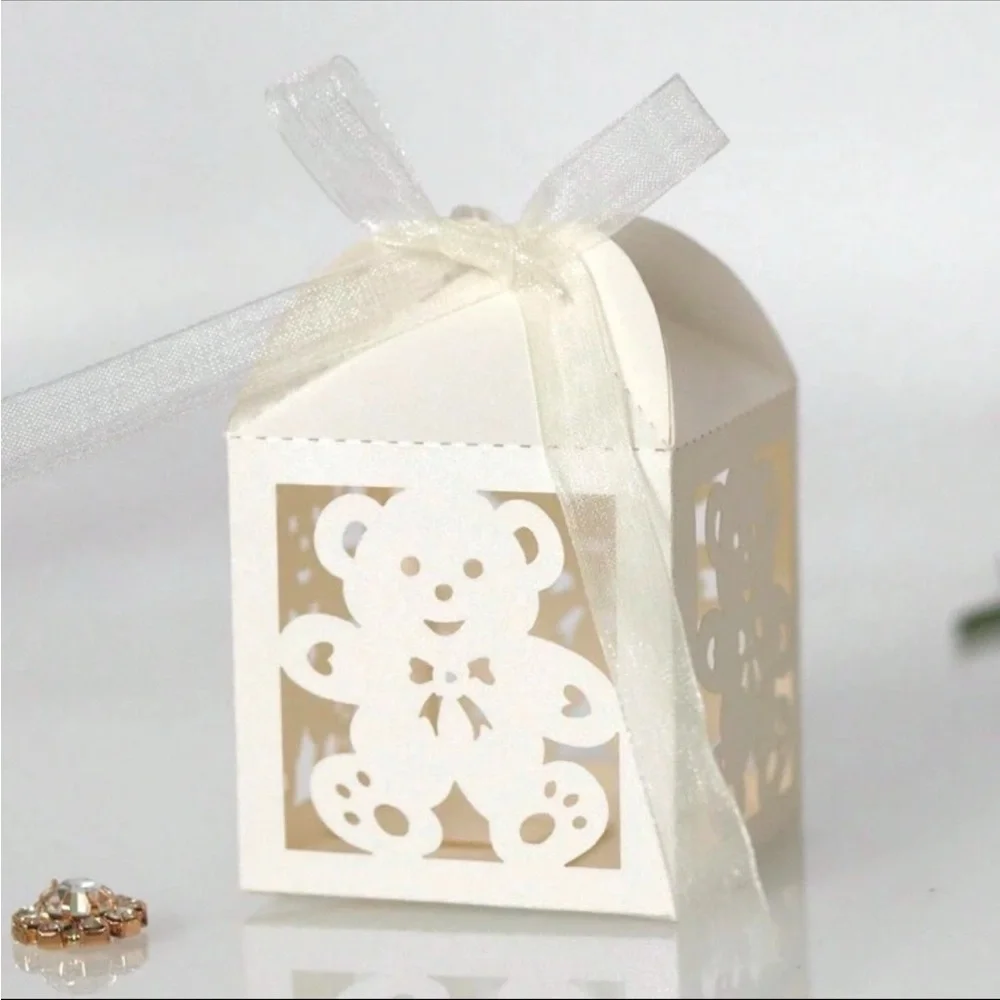 Elegant White Bear Party Favor Box 25 pieces